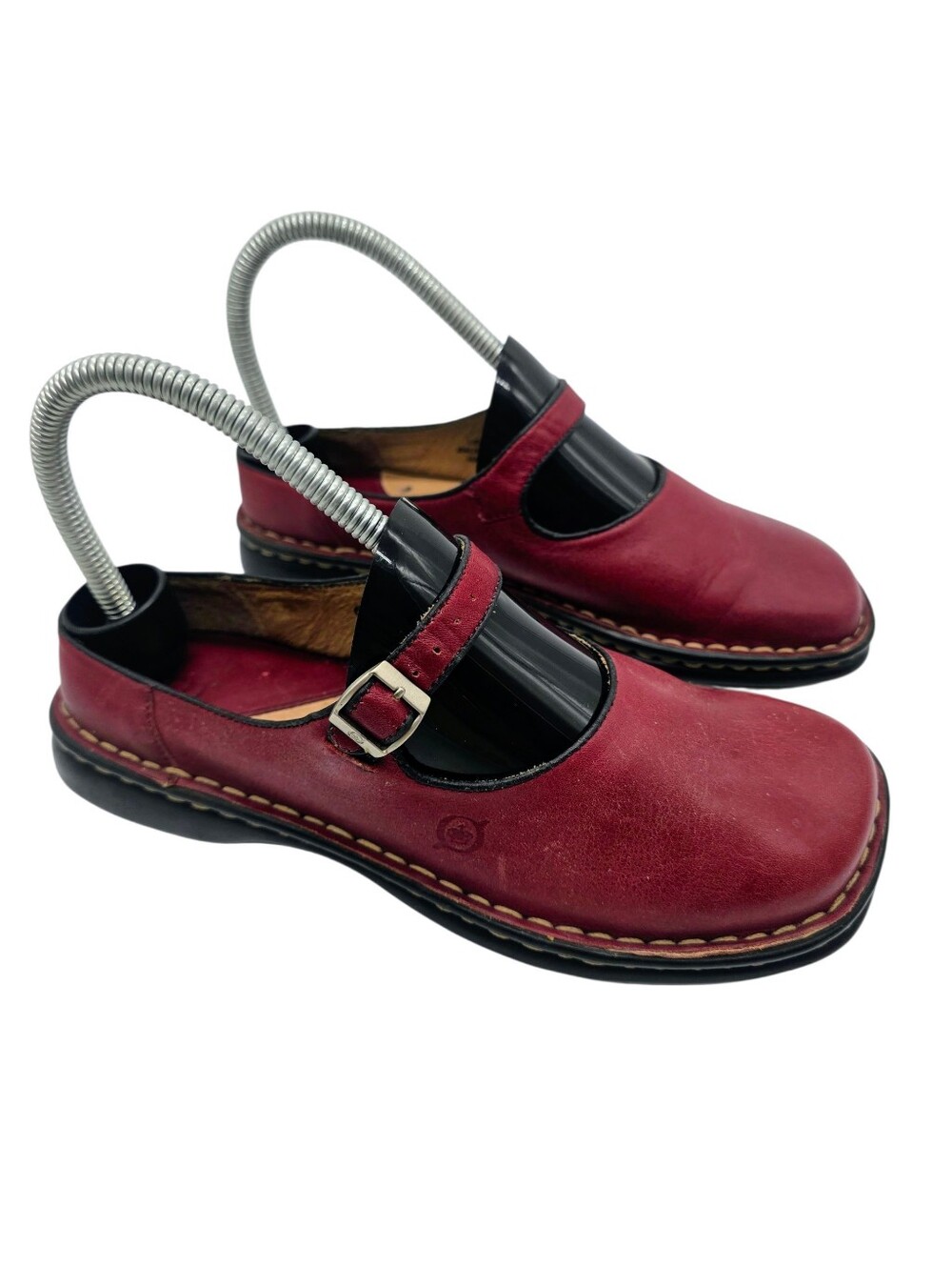 Born Women’s Red Leather Mary Jane Slip On Shoes Mules Size 6